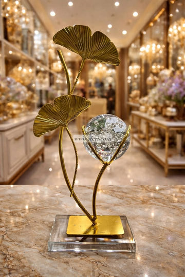 Luxury Golden Ginkgo Leaf Crystal Ball Showpiece GA2014