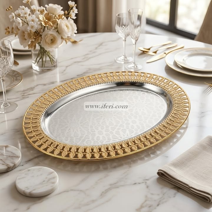 12.3 Inch Gold Embossed Serving Tray OMR1068