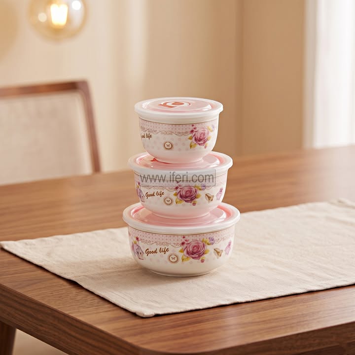 3 Pcs Ceramic Food Container / Bowl with Lid TG10907