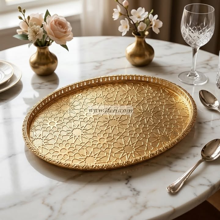 10.5 Inch Gold Embossed Serving Tray OMR1069