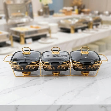 3 Part Ceramic Chafing Dish Food Warmer OMR1080