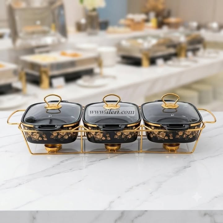 3 Part Ceramic Chafing Dish Food Warmer OMR1080
