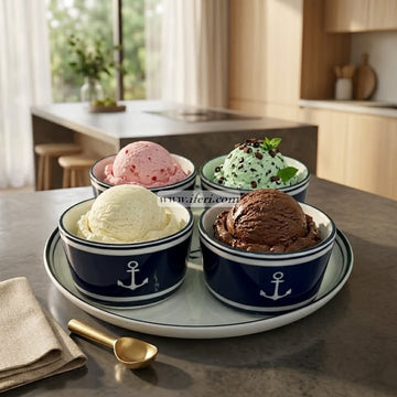 4 Pcs Ceramic Ice-cream Bowl with Tray CGA0441