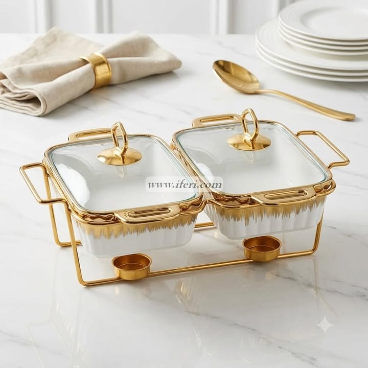 2 Part Ceramic Chafing Dish Food Warmer OMR1075
