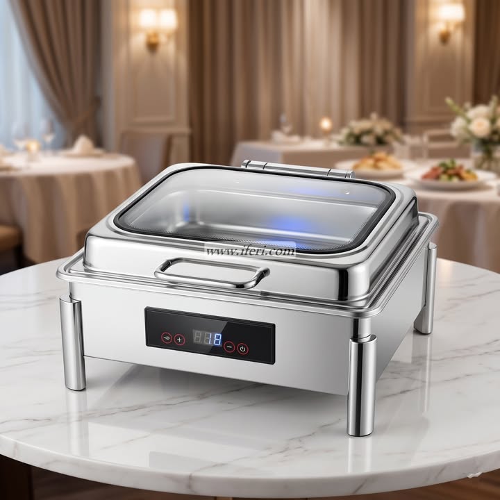Stainless Steel Chafing Dish with Hydraulic Lid & Electric Heating OMR1074