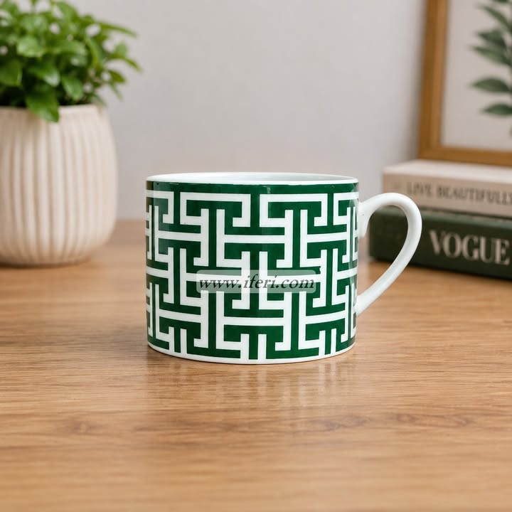 Green & White Geometric Ceramic Coffee Mug CGA0446