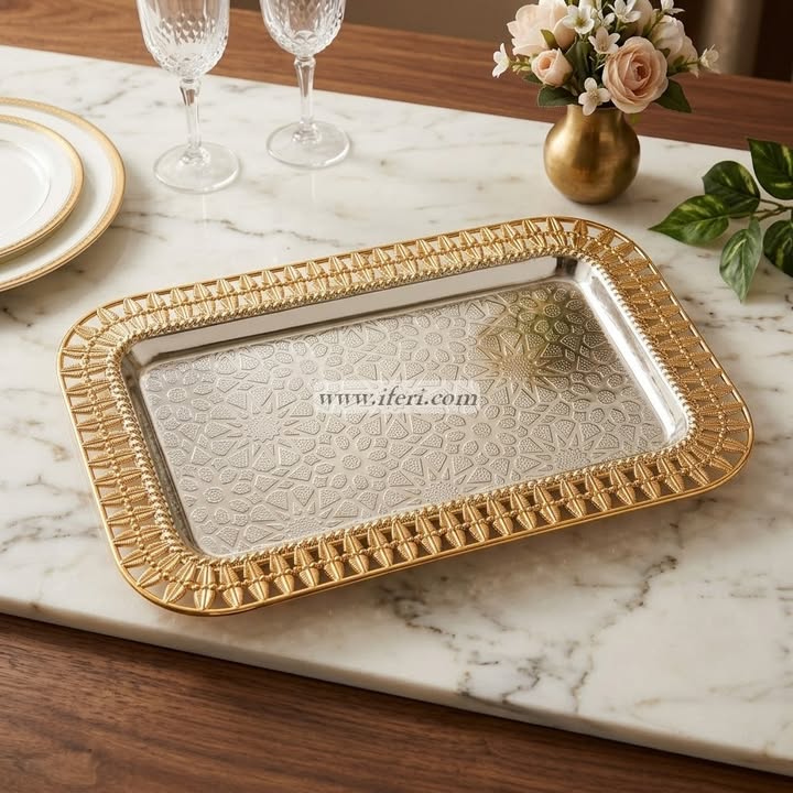 12.5 Inch Gold Embossed Serving Tray OMR1067