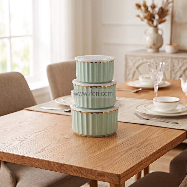 3 Pcs Ceramic Food Container / Bowl with Lid TG10903