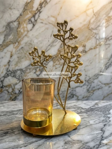 Luxury Golden Berry Branch Glass Candle Holder GA2020