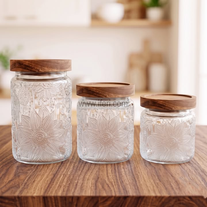 3 Pcs Airtight Glass Cookie Jar / Spice Jar Set FT1650