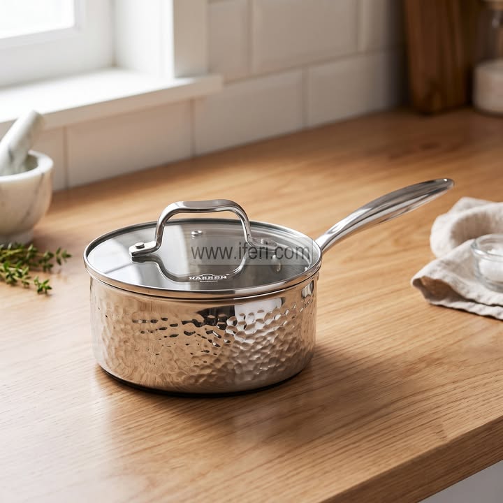 18cm Hammered UAKEEN Stainless Steel-316 Grade Induction Friendly Milkpan with Lid ALM7008