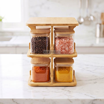 8 Pcs Airtight Glass Cookie Jar / Spice Jar Set with Revolving Stand DL6978