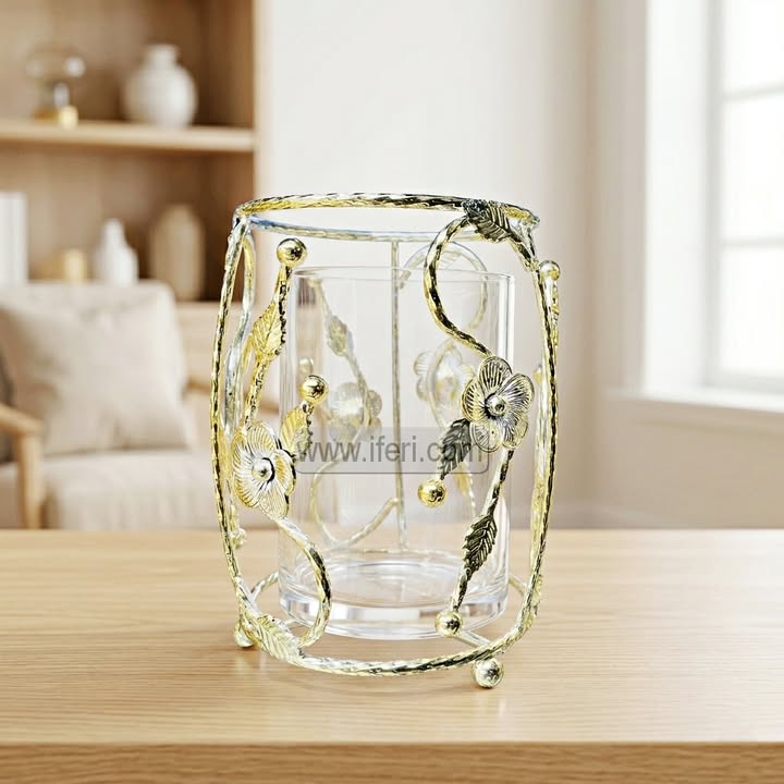 7.5 Inch Glass & Metal Candle Stand Showpiece HR2555