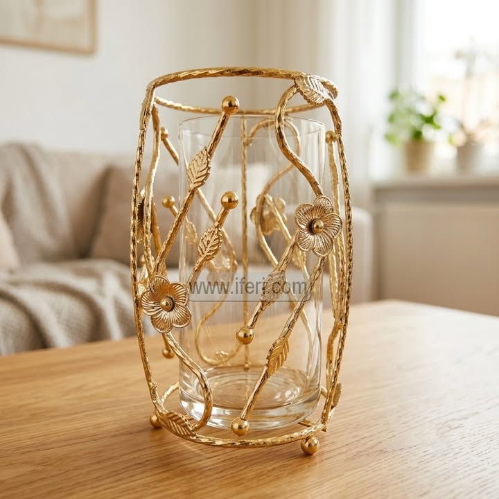 8.5 Inch Glass & Metal Candle Stand Showpiece HR2555