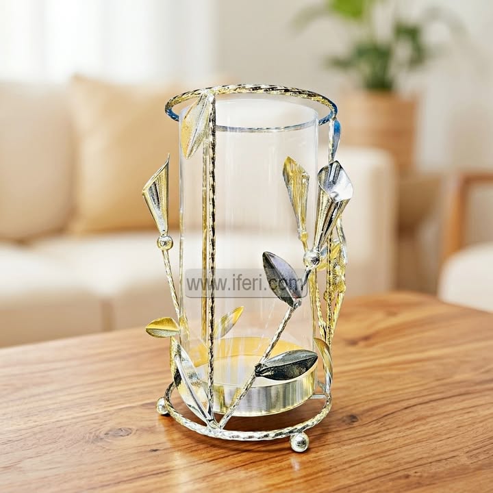 8.5 Inch Glass & Metal Candle Stand Showpiece HR2554
