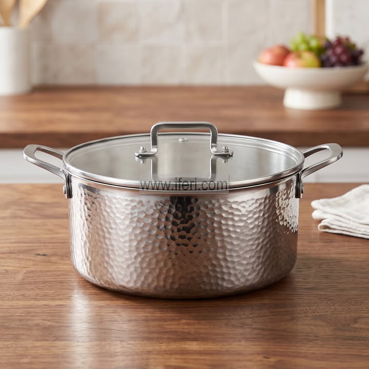 34cm UAKEEN Hammered Stainless Steel-316 Grade Induction Friendly Saucepan/Deep Cookware with Lid ALM7009