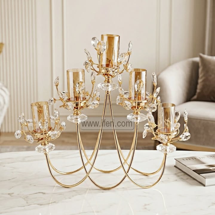 5 Part Glass & Metal Candle Stand Showpiece HR2557