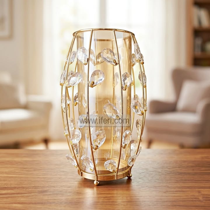 12 Inch Glass & Metal Candle Stand Showpiece HR2556