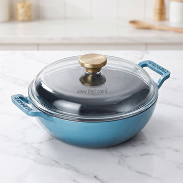 24cm Bergner Excalibur Light Cast Iron Cookware / Karai with Lid (Blue) ALM7014