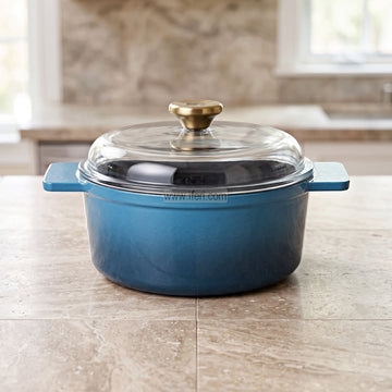 26cm Bergner Excalibur Light Cast Iron Casserole with Lid (Blue) ALM7013
