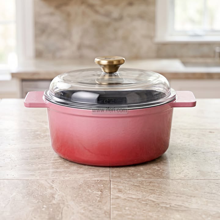 24cm Bergner Excalibur Light Cast Iron Casserole with Lid (Pink) ALM7013