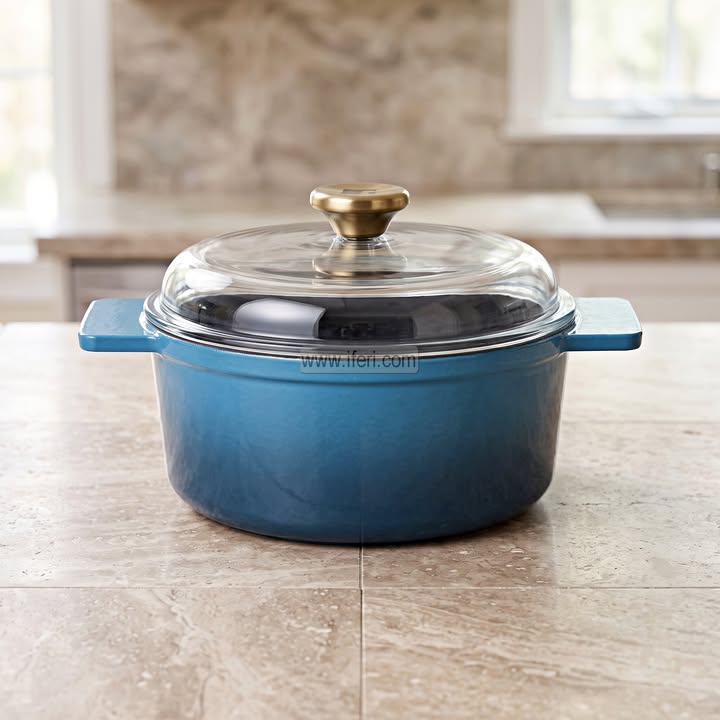 20cm Bergner Excalibur Light Cast Iron Casserole with Lid (Blue) ALM7013