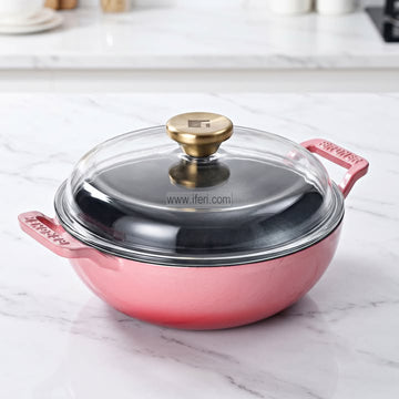 24cm Bergner Excalibur Light Cast Iron Cookware / Karai with Lid (Pink) ALM7014