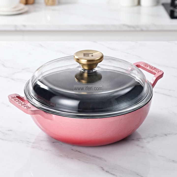 24cm Bergner Excalibur Light Cast Iron Cookware / Karai with Lid (Pink) ALM7014