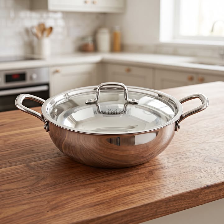 20cm Jaggery Stainless Steel Cookware / Karai with Lid ALM7018