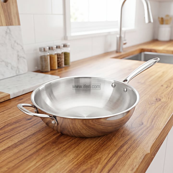 26cm Stainless Steel Shallow Wok Fry Pan ALM7024