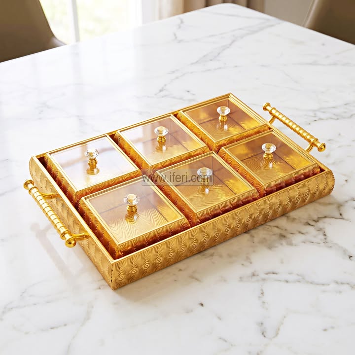 6 Part Exclusive Metal Fruit, Candy, Dessert Serving Box RY36849