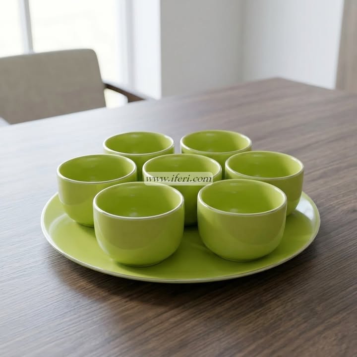 6 Pcs Ceramic Ice-cream Bowl with Tray CGA4071