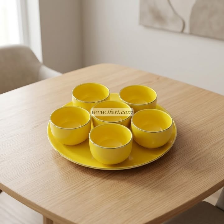 6 Pcs Ceramic Ice-cream Bowl with Tray CGA4072