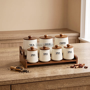 7 Pcs Ceramic Spice Jar Set with Stand RY36854