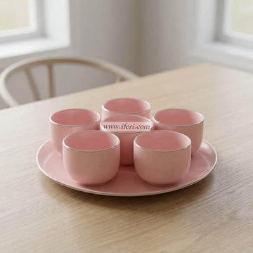 6 Pcs Ceramic Ice-cream Bowl with Tray CGA4070