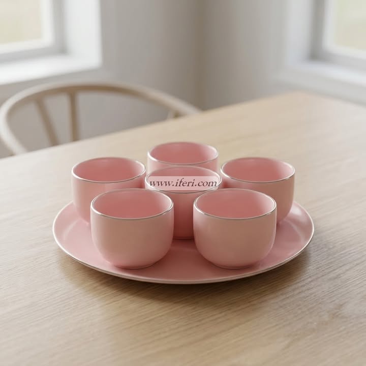6 Pcs Ceramic Ice-cream Bowl with Tray CGA4070