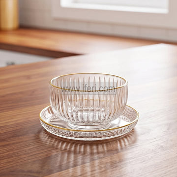 12 Pcs Golden Rim Glass Firni, Dessert, Soup Serving Bowl & Saucer Set BS162