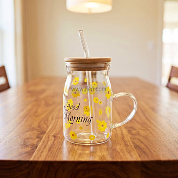 5.5 Inch Glass Juice Sipper Mug with Straw BS184