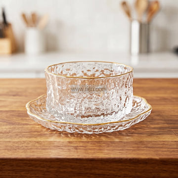12 Pcs Golden Rim Glass Firni, Dessert, Soup Serving Bowl & Saucer Set BS171