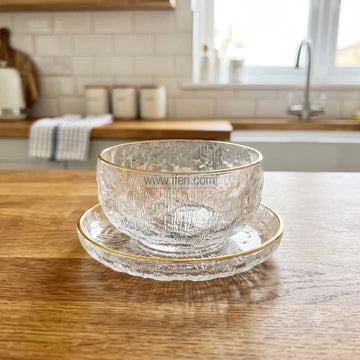 12 Pcs Golden Rim Glass Firni, Dessert, Soup Serving Bowl & Saucer Set BS170