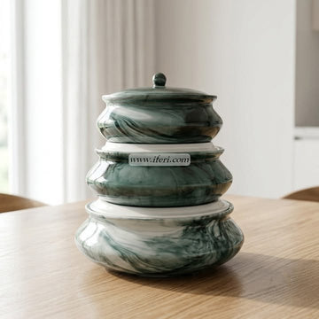3 Pcs Marble Design Ceramic Casserole Set with Lid CGA4079