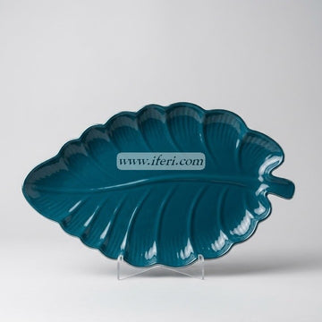 15 Inch Silver Rim Ceramic Leaf Shaped Serving Tray CGA0466