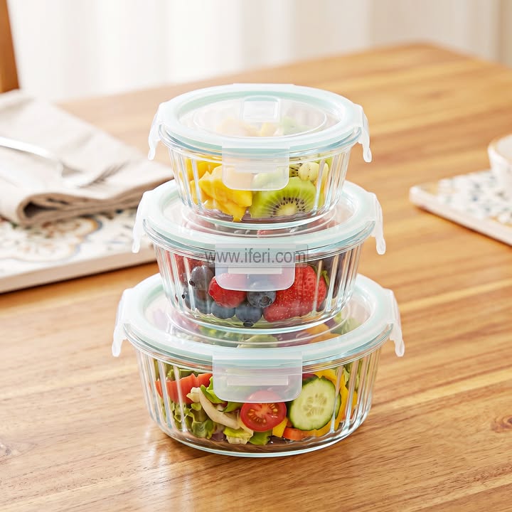 3 Pcs Oven Proof Glass Food Container Set BS151