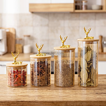 4 Pcs Airtight Glass Cookie Jar / Spice Jar Set with Stand IQ141