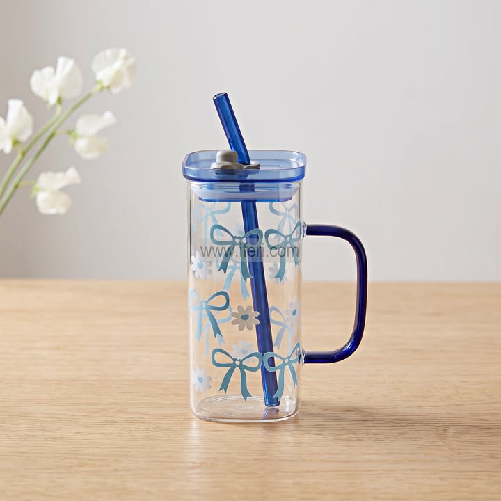5.4 Inch Glass Juice Sipper Mug with Straw BS180