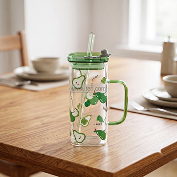 5.4 Inch Glass Juice Sipper Mug with Straw BS182