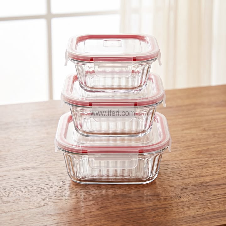 3 Pcs Oven Proof Glass Food Container Set BS150