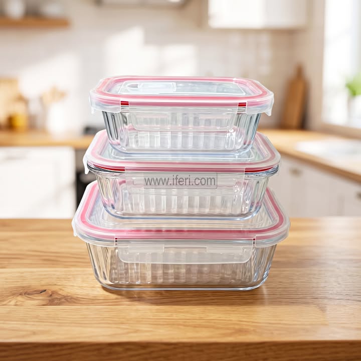 3 Pcs Oven Proof Glass Food Container Set BS155-1