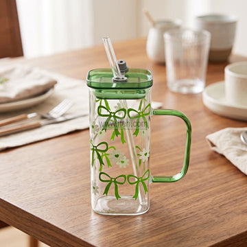5.4 Inch Glass Juice Sipper Mug with Straw BS180
