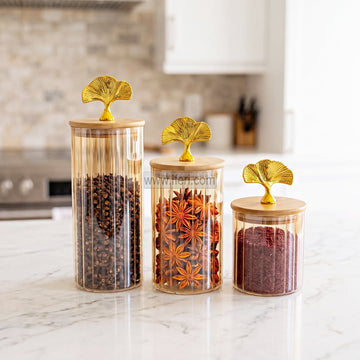 3 Pcs Airtight Glass Cookie Jar / Spice Jar Set with Stand IQ140